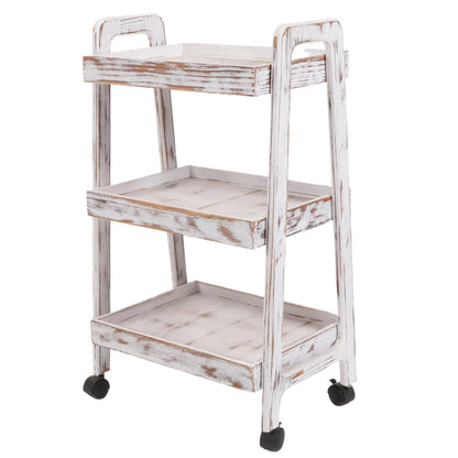 lamde 3-Tier Wooden Rolling Cart- Wooden Utility Cart wit Wheels- Utility Rolling Cart-Storage Trolley Organizer- Rolling Kitchen Cart Serving Cart