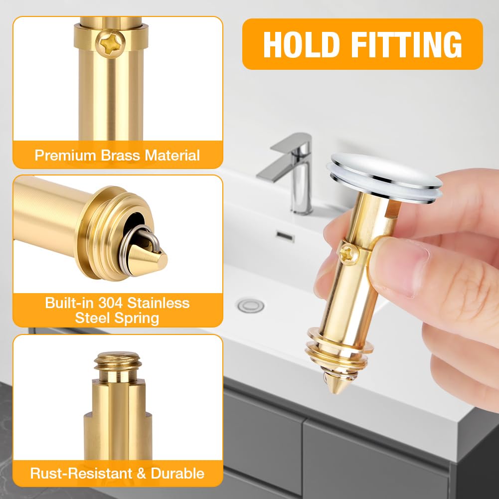 ABOHU Basin Pop Up Click Clack Brass Plug Bolt, 2 Pcs Basin Pop Up Click Clack Slotted Plug Bolt Assembly Basin Pop Up Plug Bolt Replacement Screw