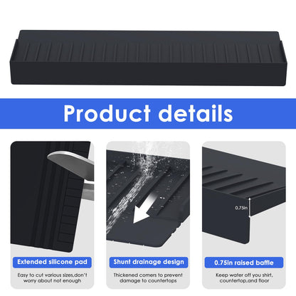 Adorila Silicone Edge Protector Splash Guards, 6" x 20" Bathtub & Kitchen Sink Edge Guard (Black)