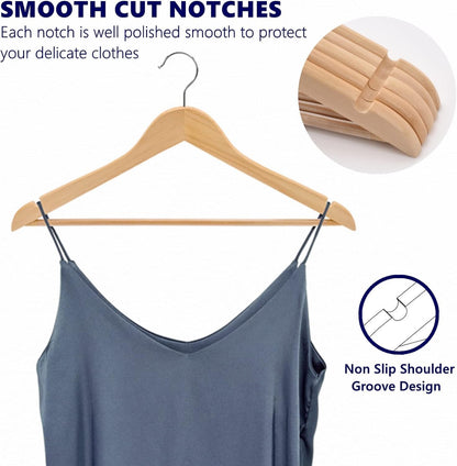 Amber Home 10pcs Wooden Coat Hangers, Wood Suit Hangers, Natural