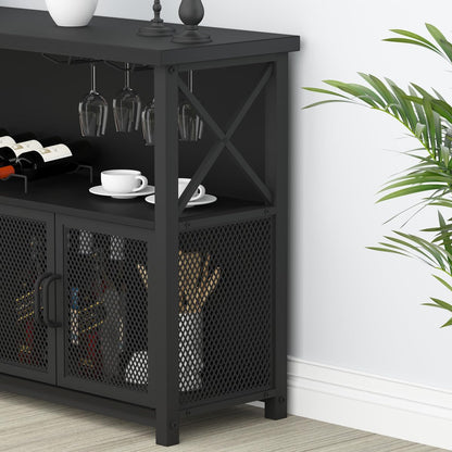 LVB Wine Bar Cabinet Industrial Coffee Bar Cabinets 120cm Black Oak