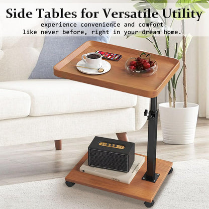 Kiss Me C Shaped Side Table, Height Adjustable, 360° Swivel with Wheels