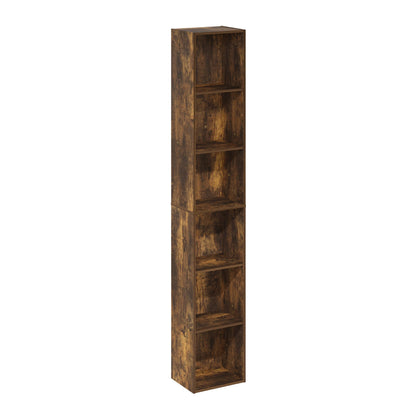 Furinno LUDER Book Shelf, 6-Tier Tall Modern Bookshelf, Bookcase with Open Shelves, 9.3 x 12 x 71, for Living Room, Bedroom, Home Office, Amber PINE