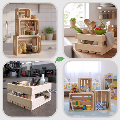 ITA Alina Wooden Crates Set, 6 Storage Crates in 3 Sizes, Decorative Wooden Storage Boxes, Stackable & Nestable, FSC-Certified Wood, Made in EU