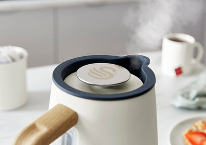 Swan SK14610WHTN Nordic Jug Kettle, Wood Effect, Soft Touch, 1.7L 3KW, Matte Cotton White