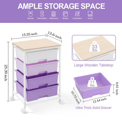 SYKIARIOL Storage Trolley with 4 Drawers, Rolling Storage Cart on Wheels, Multipurpose Mobile Organizer Unit Utility Cart for Living