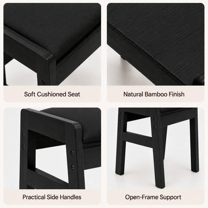 BAMBOOHOMIE Foot Stool Ottoman, Modern Vanity Stool Chair for Makeup with Removable Cushion & Side Handles