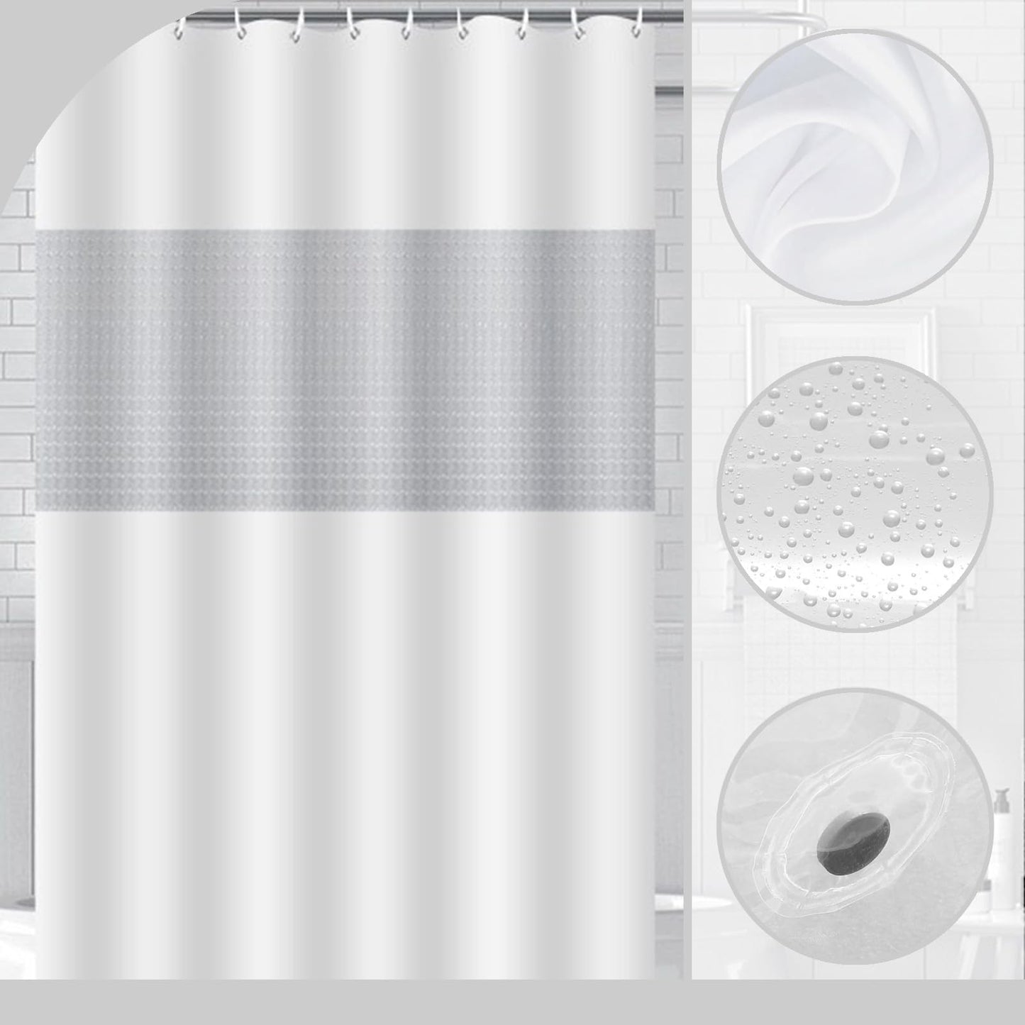 ECO Shower Curtain - Solid Semipink PEVA Waterproof Heavy Duty Bathroom Curtains with 3 Magnets, 12 Plastic Hooks - Quick-Drying & Washable