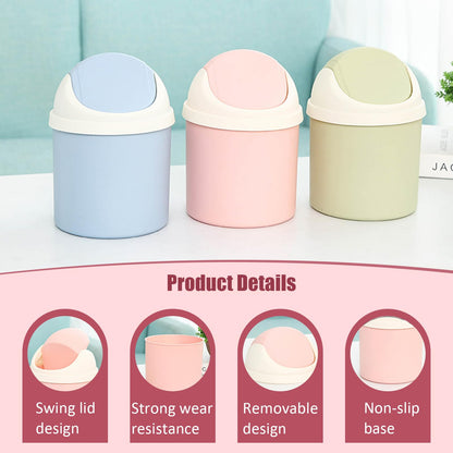 Sicheii 2Pcs Desktop Trash Can with Swing Lid & 120 Trash Bag, Mini Countertop Trash Can for Desk, Tiny Cute Garbage Can