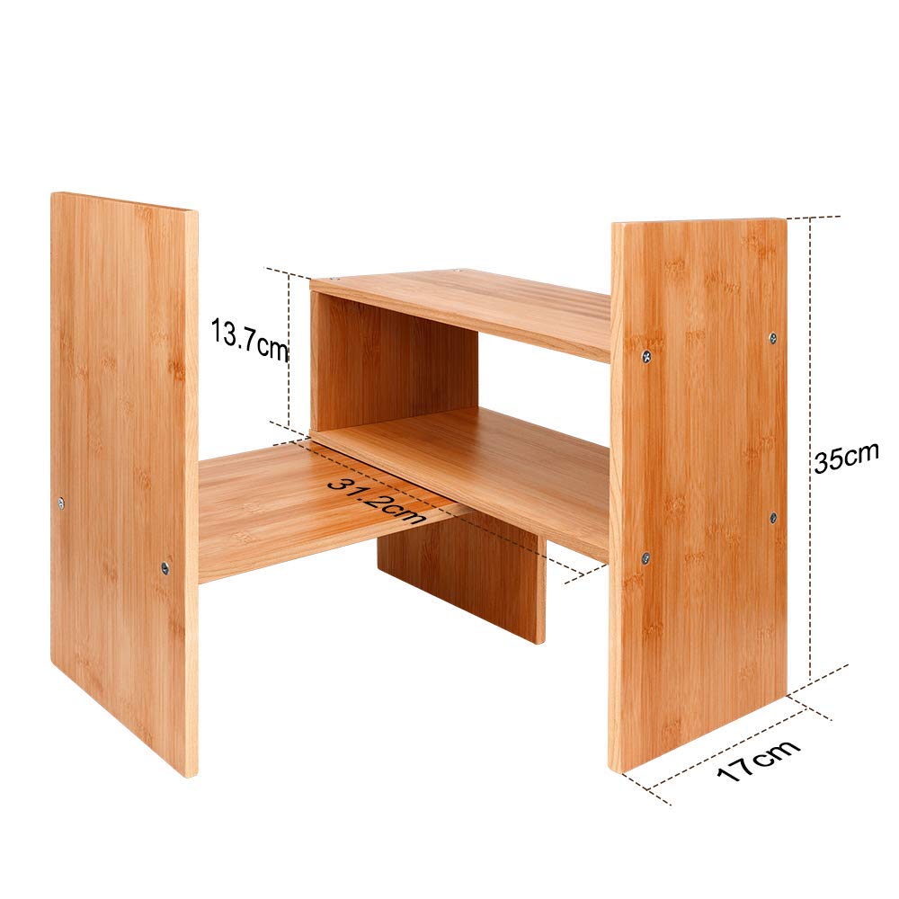 Bamboo Desk Storage Organizer, Desktop Display Shelf Rack, Multipurpose Bookshelf for Office & Home, Expandable Desktop Stand Bookshelf