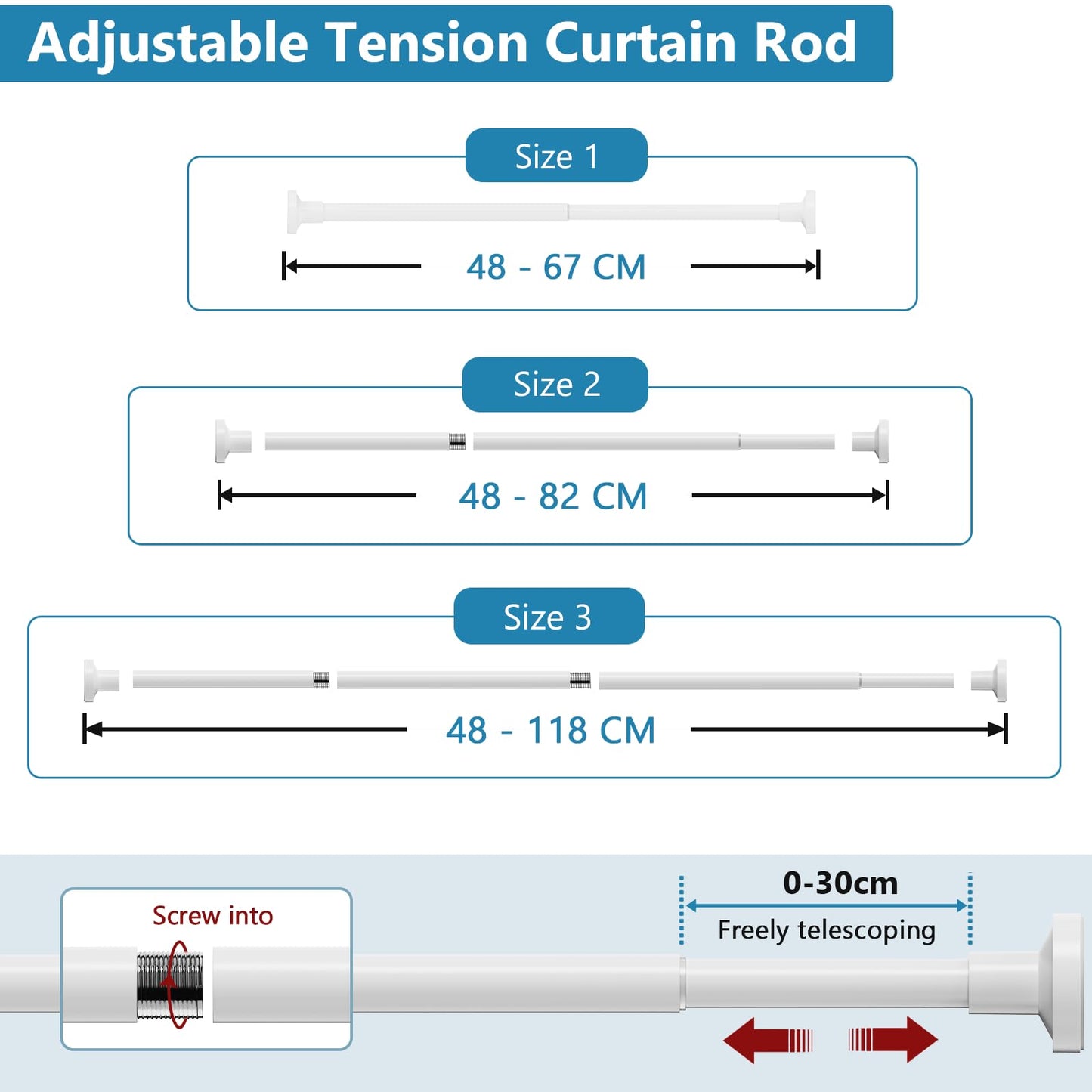 WELDUN Extendable Shower Curtain Tension Rod 48-118CM No Drill Rod