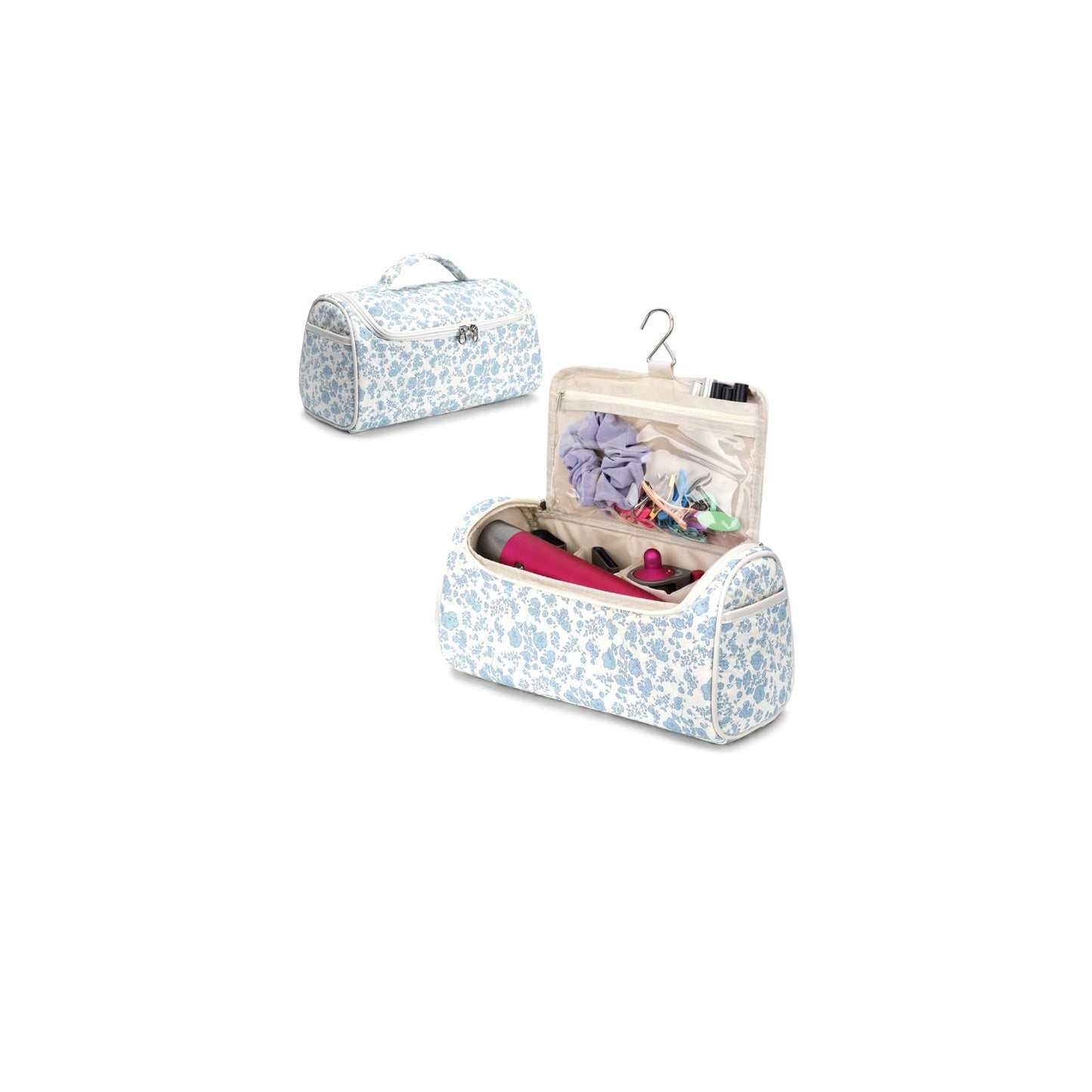 Linpr Travel Hair Dryer Bag with Hook for Dyson Airwrap Styler, Flower Blue