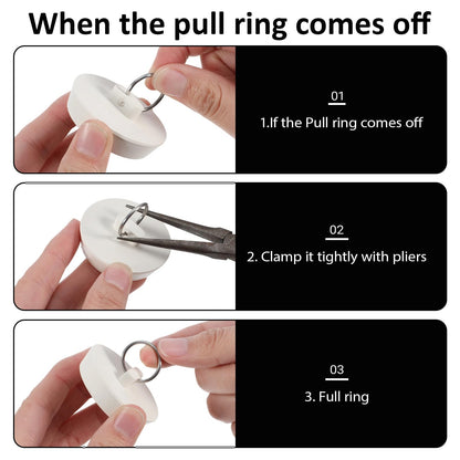 2 Pack Rubber Bath Plug, Universal 1-3/4"(41.8-47.5 mm) and 1-3/8" (34.5-40 mm) White Bathroom Sink Drain Tub Stoppers with Hanging Ring for Bathtub
