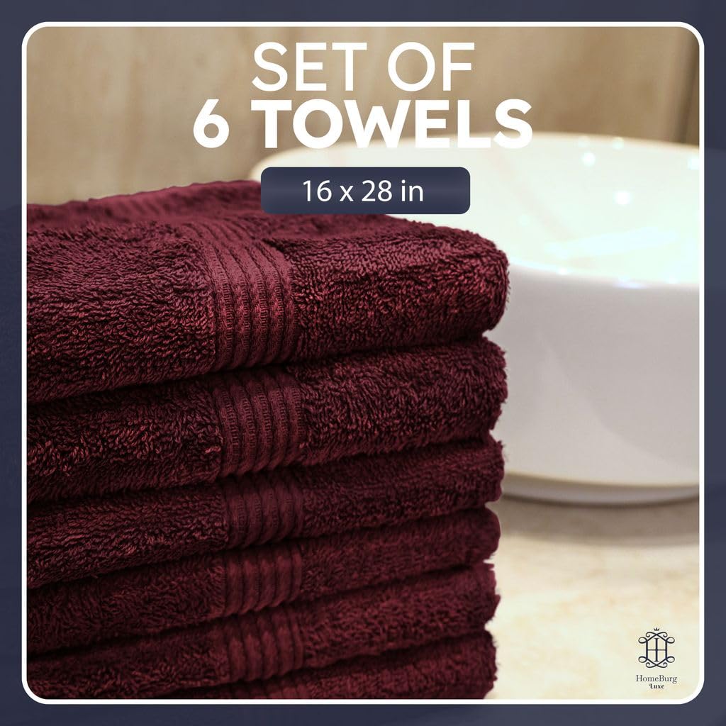 HomeBurg Luxe 6-Piece Towel Set – Soft & Absorbent Cotton, Quick-Drying, Easy Care, 40 x 70 cm, Velvet Wine