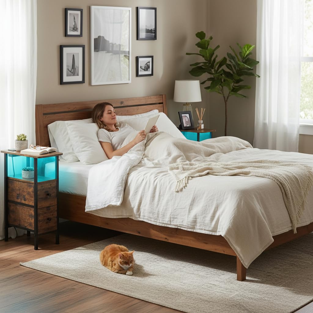 LOAKEKEL Narrow Bedside Table Set of 2, Slim Side Table for Bedroom