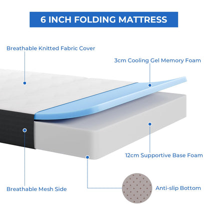 Vesgantti Folding Mattress Small Single 15CM Memory Foam Foldable Mattress