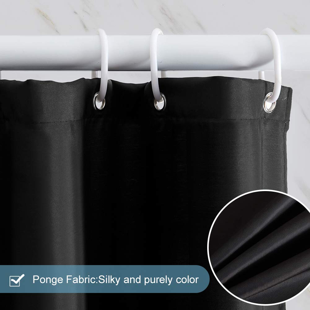 Furlinic Black Shower Curtain Weighted Hem for Bathroom Wet Room 85×180cm