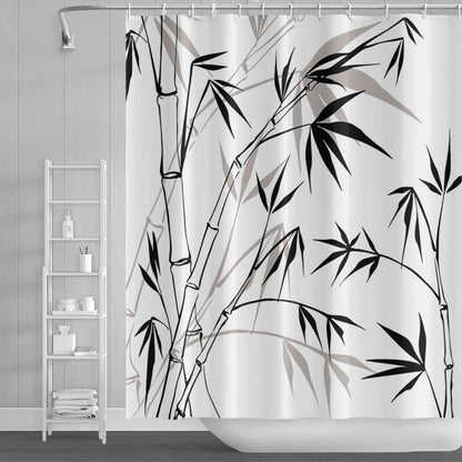 SDOTPMT 122x183cm Bamboo Silhouette Shower Curtain Bamboo Leaves Sketch White Bath Curtain Classic Ink Painting Bathtub Curtain for Kids Bathroom