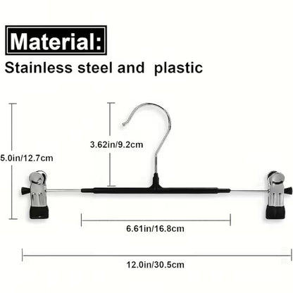 CRIFLOMAR Universal Hangers with Clips, 10 Pieces, 30 cm, Metal Hangers for Trousers and Skirts, Space Saving (Black)