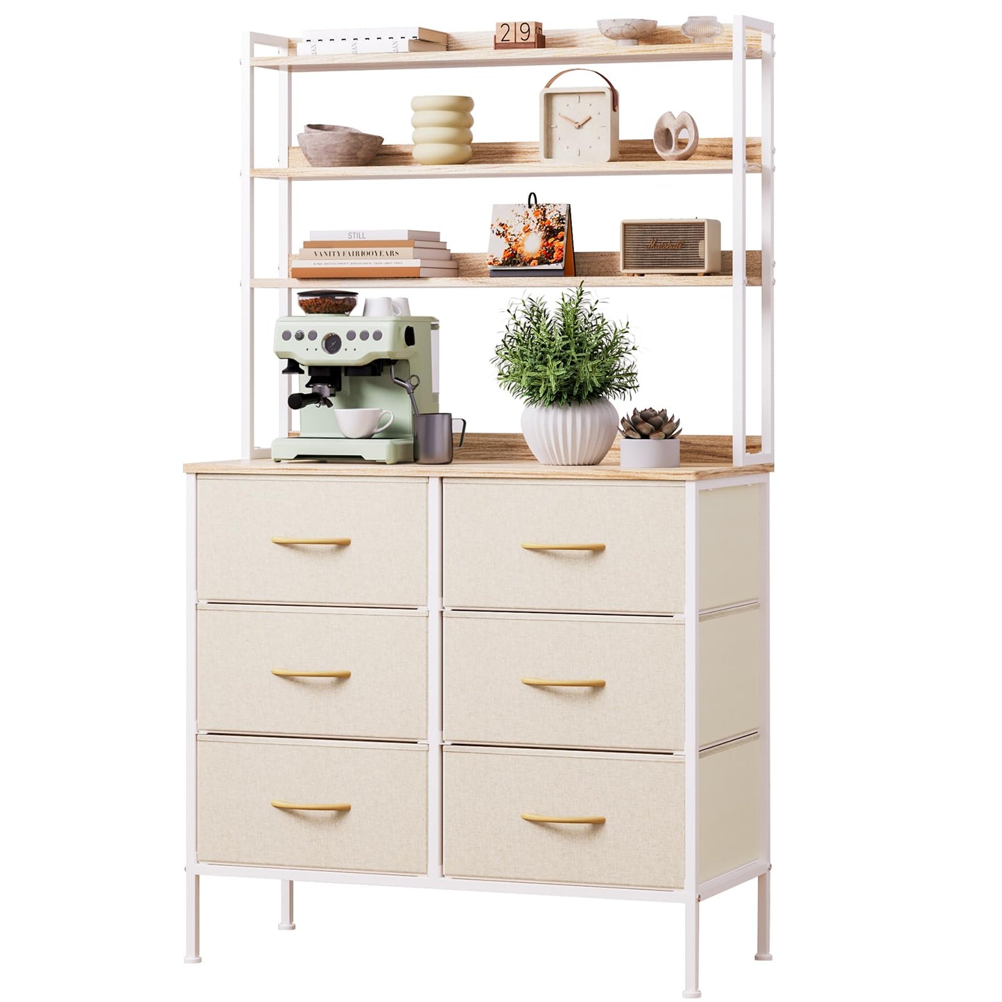 Mintnook Chest of Drawers for Bedroom, 80cm Dressing Table with 6 Drawers, 3 Tiers Display Shelf, Open Shelf, Multi-Purpose Storage Shelf, Clothes