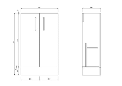 VeeBath STR-CR47-WH Lumin Cloakroom Vanity Basin Cabinet 2 Soft Close Door Bathroom Furniture Unit with Ceramic Sink-470mm, High Gloss White, 470mm