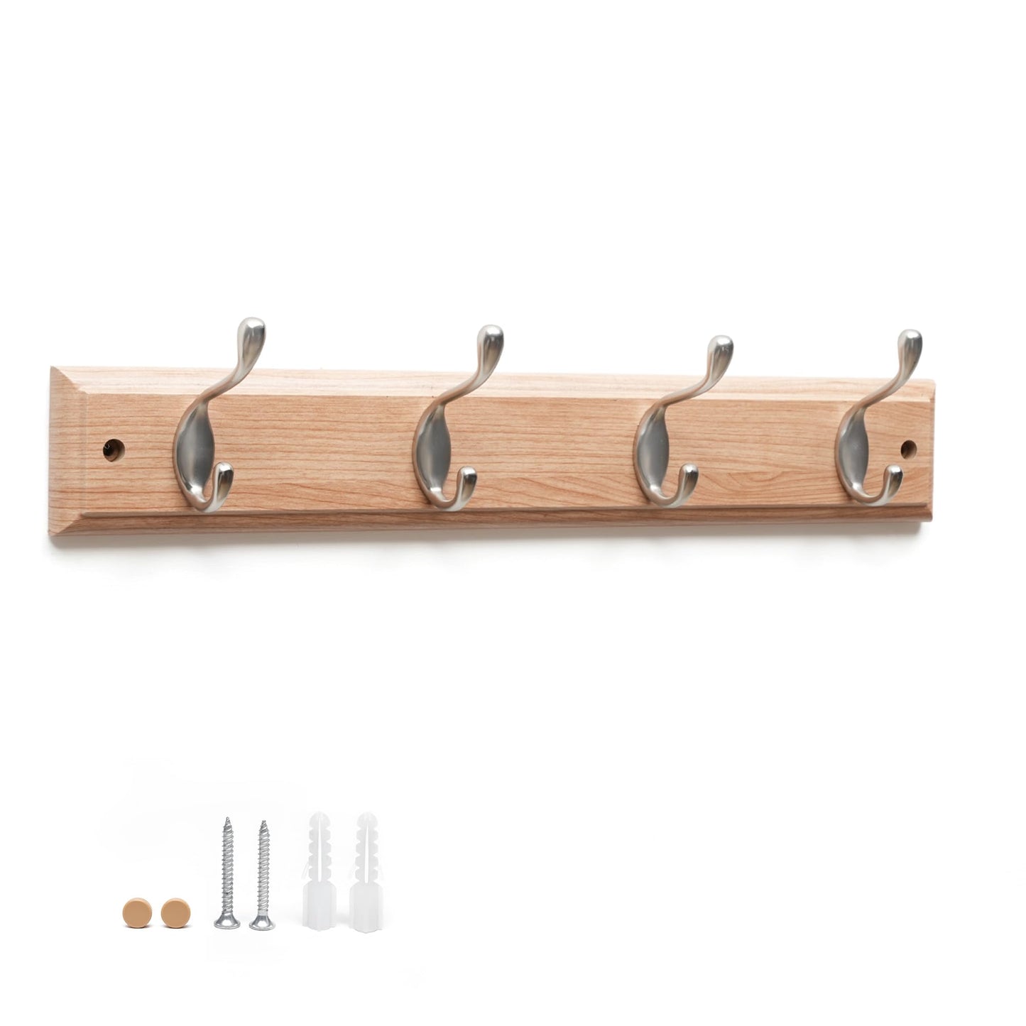 Flatro Coat Hooks Wall-Mounted (Fixings Included) MDF with a Bamboo Finish Coat Rack with 4 Zinc Alloy Hooks to Hang Hats, Jackets, Bags, Keys