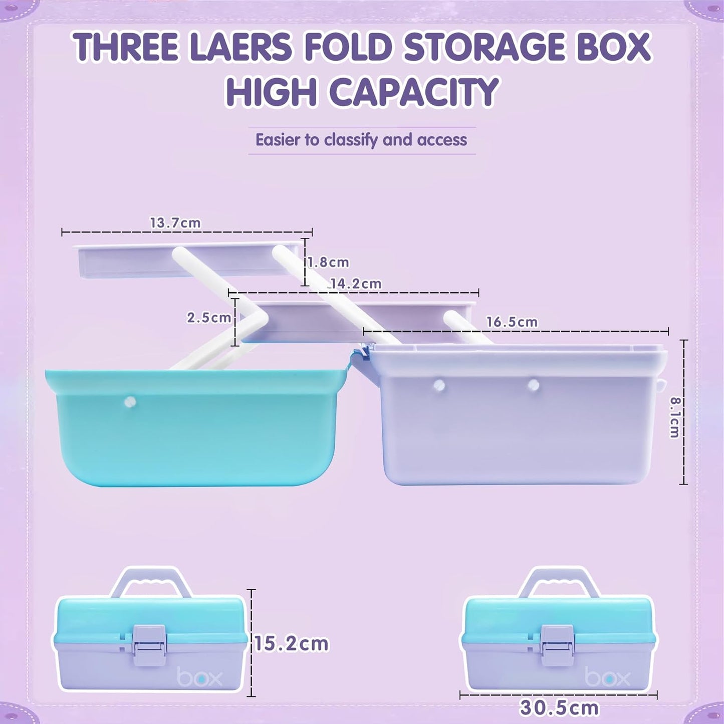Creahaus 12in 3 Layer Multipurpose Storage Box/Craft Storage Boxes With Compartments/Plastic Tool Box/Medicine Storage Box/Hair Accessories