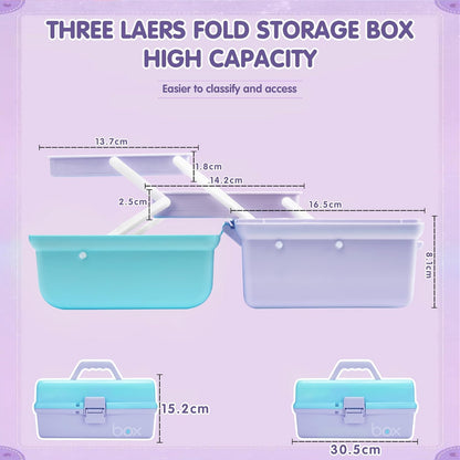 Creahaus 12in 3 Layer Multipurpose Storage Box/Craft Storage Boxes With Compartments/Plastic Tool Box/Medicine Storage Box/Hair Accessories