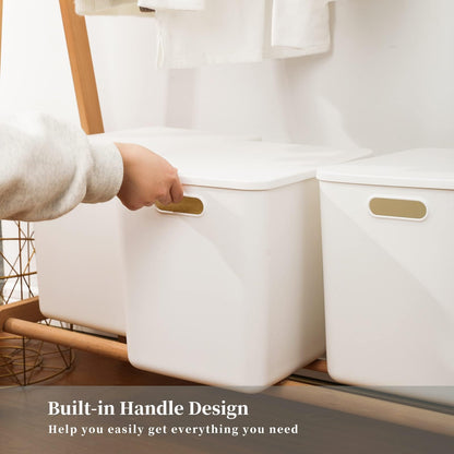 Yangyangyu Plastic Storage Baskets Bins Boxes With Lids,Organizing Container White Storage Organizer Bins For Shelves Drawers Desktop Playroom