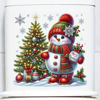 Christmas Snowman and Christmas Tree Toilet Cover Sticker Decals,Fish Bird Flower Leaf Waterproof Toilet Lid Tank Seat Decals Cistern Self-Adhesive
