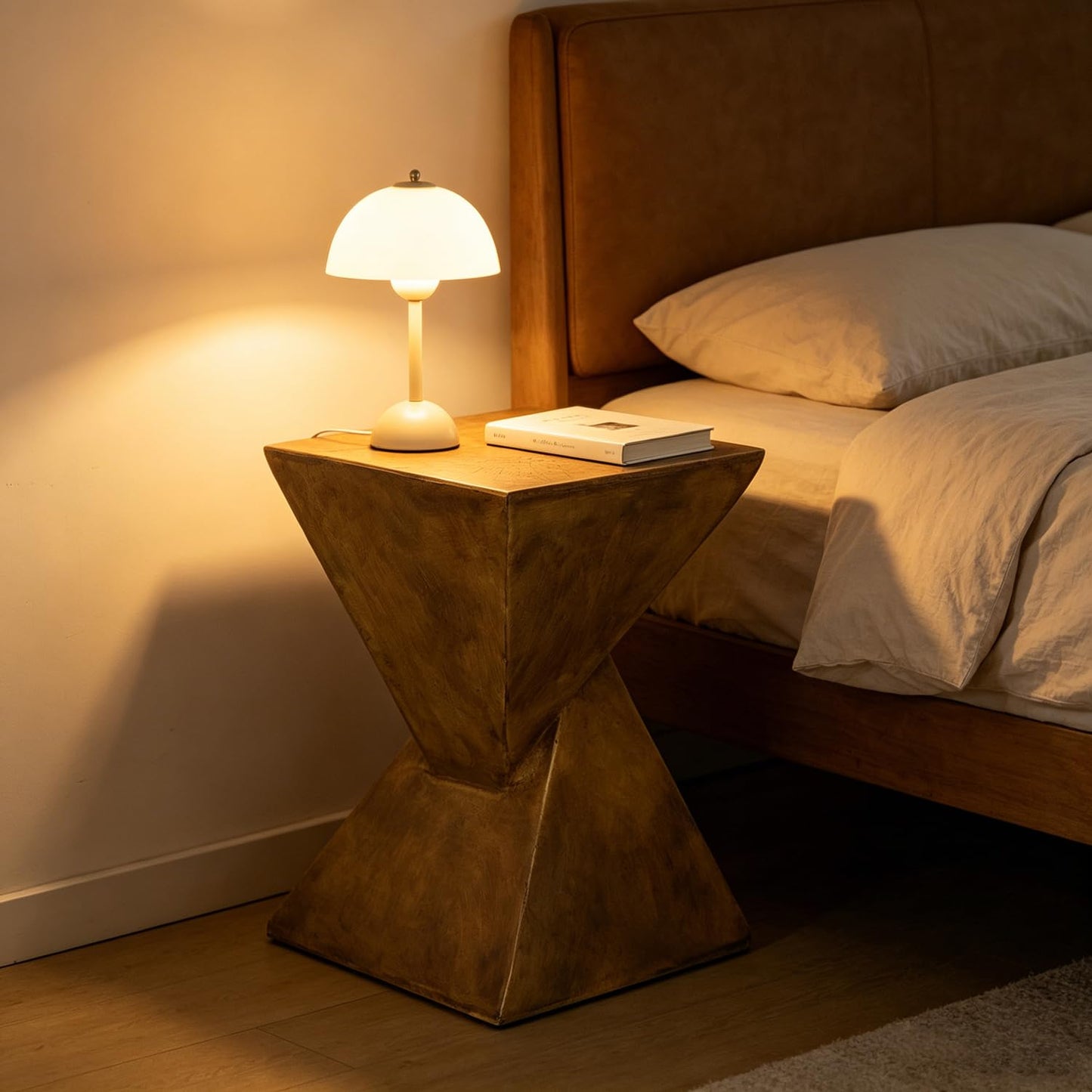 Concrete Art Side Table Lightweight: Modern Accent Table 30.5x30.5x46cm Brown Bedside Sofa Sides Tables Sitting Chair End Table for Living Room