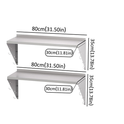 Stainless Steel Shelf Commercial Kitchen Wall Shelves (80x30cm, 2PCS)