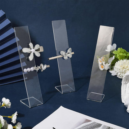 SOFPLATE 4Pcs Acrylic Hair Clip Stand Barrette Holder Display L Shaped Rectangle 1.5 x 2 x 7.5 Inch Blank Hairpin Storage Organizer Rack for Selling