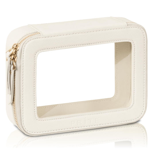 Prite Clear Makeup Bag with Gift Box Waterproof Cosmetic Case Travel Toiletry Bag Car Essentials with Double Zippers (Beige)