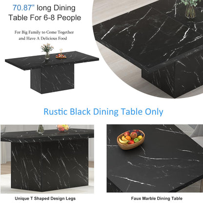 HSH Dining Table Modern Rectangle Kitchen Dinner Table 180cm Black Marble