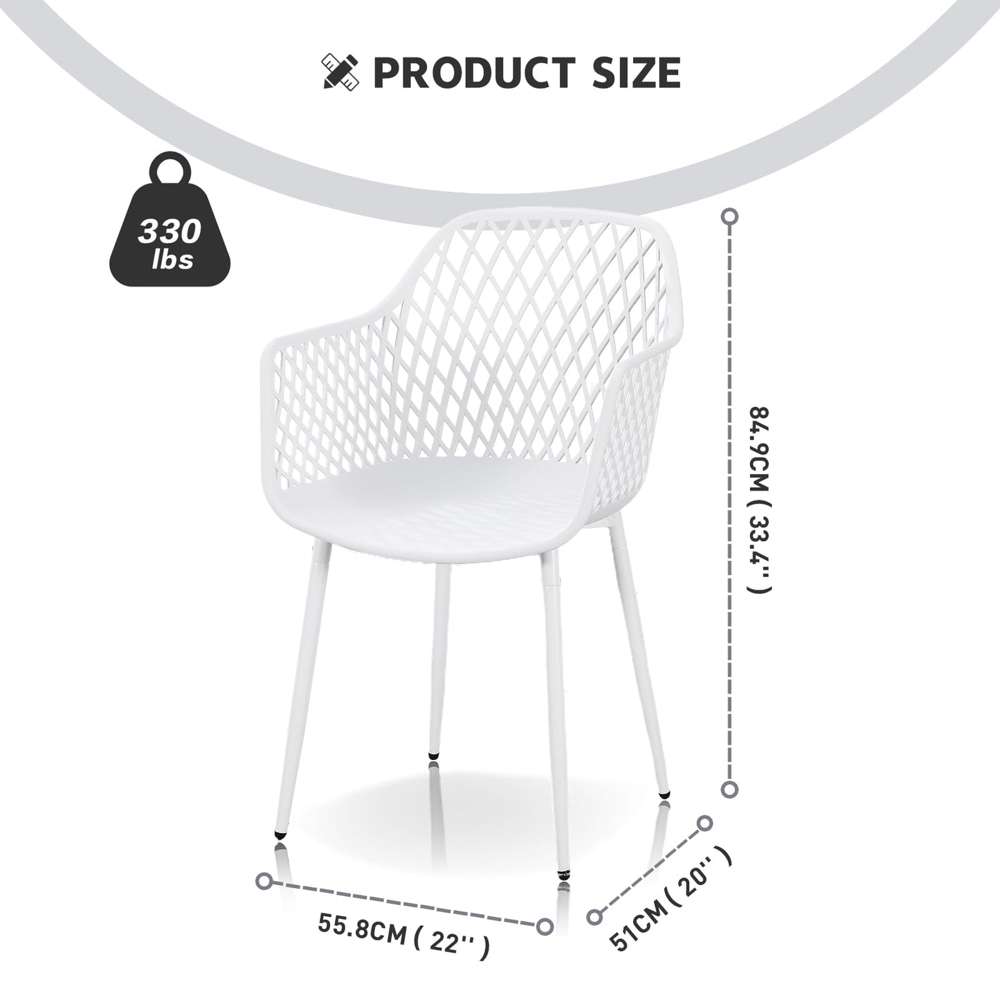 TAO ONE Dining Chairs with Arms, Modern Hollow Back Design Patio Dining Chairs, Living Room Plastic Armrest Side Chair