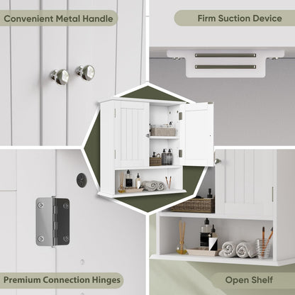 Smuxee White Bathroom Cabinet Wall Mounted, Small Bathroom Medicine Cabinet with 2 Door Adjustable Shelves