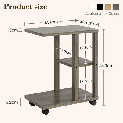 Apetaccat Side Table on Wheels, C-Shaped Sofa Table, Narrow Side Table, Wood Coffee Tables,Small End Tables Bedside for Living Room, Bedroom,Grey