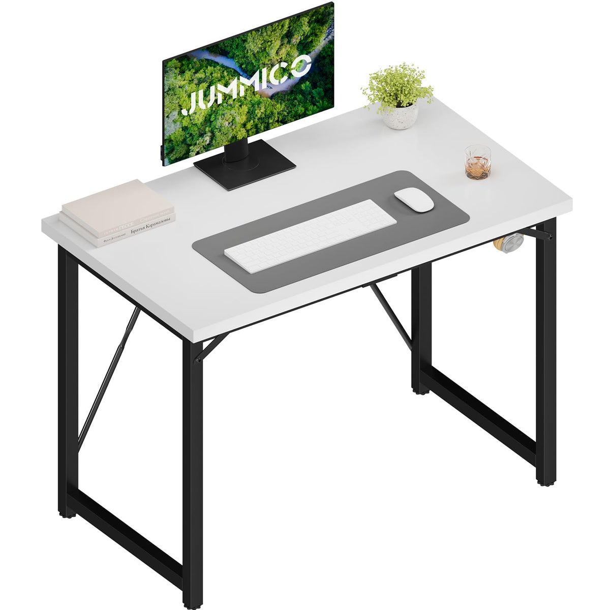JUMMICO Computer Desk Table Workstation 100 x 50 x 75 cm for Office Living Room Bedroom Simple Assembly Industrial Design Black Desk Metal Frame,White
