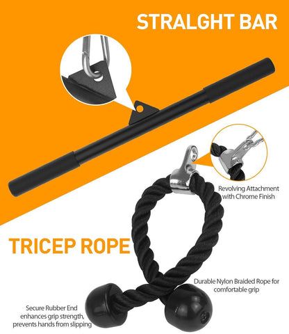 Weight Cable Pulley System Home Gym,Morwealth LAT and Lift Pulley System Gym Cable Machine attachment With Tricep Rope,lat pulldown bar,Loading Pin