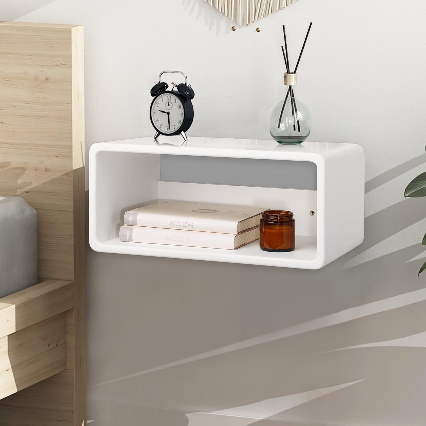 WDSHIYI Floating Nightstand Wooden, Bedside Table, Nightstand Shelf, Handmade, Wall Mounted Bedside Shelf, Minimalist and Unique Style White 43 x 19 x