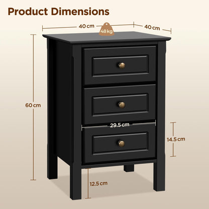 Yaheetech Bedside Table with 3 Drawers, Black