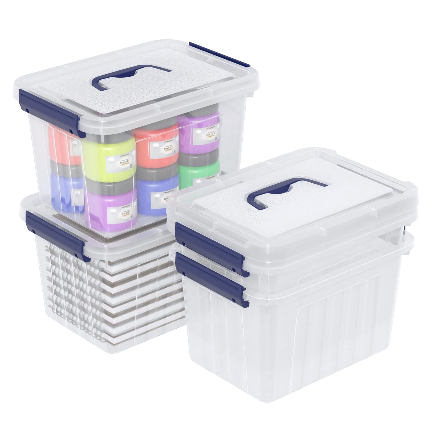 Ortodayes 4 Pack Clear Latch Box with Handle, 6 L Clear Lidded Storage Box Set