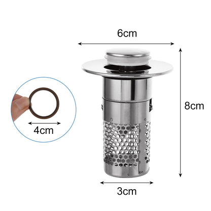 ASelected 2 Pcs Drain Plug for 34-40 mm Drain Holes, Stainless Steel Pop Up Drain Strainer with Hair Catcher, Universal Sink Plug for Kitchen