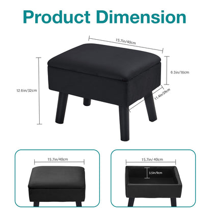 BRIAN & DANY Footstool Ottoman with Storage, Velvet Rectangle Storage Ottoman, Foot Stool with Legs Sofa Footrest for Living Room Entryway Office