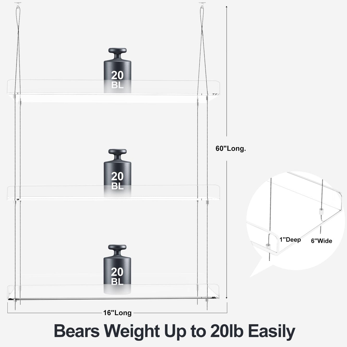 Hanging Clear Acrylic Plant Shelves - 3-Tier Window Wall Stand for Indoor Gardens, Flower, Succulents, Herb, Seedling Organization and Plant Pots