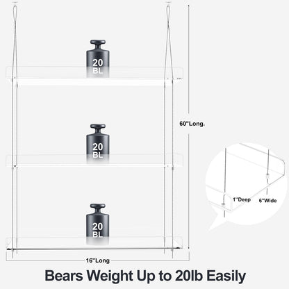Hanging Clear Acrylic Plant Shelves - 3-Tier Window Wall Stand for Indoor Gardens, Flower, Succulents, Herb, Seedling Organization and Plant Pots