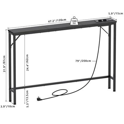 VEDECASA 5.9" Skinny Console Table with Charging Station Narrow Long Behind Couch Table with Power Outlets USB Ports Slim Sofa Table for Entryway
