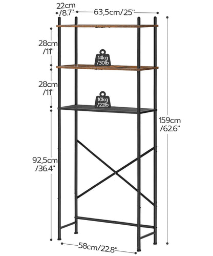 HOOBRO Over Toilet Storage Unit Bathroom Shelf, 3-Tier Bathroom Storage Unit, Freestanding Above Toilet Storage Rack with Adjustable Feet