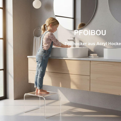PFOIBOU Acrylic stool,Clear Step Stool, Acrylic Shower Stool, Bathroom Stool for Kitchen, Bathroom,House, Load Capacity to 113 kg (Clear, No Non-Slip)